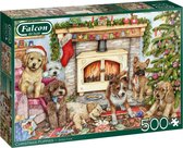 Bol.com Falcon puzzel Christmas Puppies - Legpuzzel - 500 stukjes aanbieding