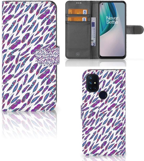 Portefeuille OnePlus Nord N10 Coque Compatible avec Plumes Couleur