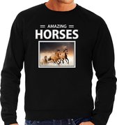 Dieren foto sweater Bruin paard - zwart - heren - amazing horses - cadeau trui Bruine paarden liefhebber 2XL