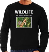 Dieren foto sweater Giraf - zwart - heren - wildlife of the world - cadeau trui Giraffen liefhebber 2XL