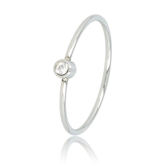 *My Bendel - Zilverkleurige ring met kristal glassteen - Fijne aanschuifring met glassteen, gemaakt van mooi blijvend edelstaal - Met luxe cadeauverpakking