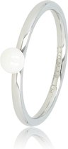 My Bendel - Aanschuifring - zilver - wit - Dames ring zilver met 4 mm wit bolletje - Met luxe cadeauverpakking