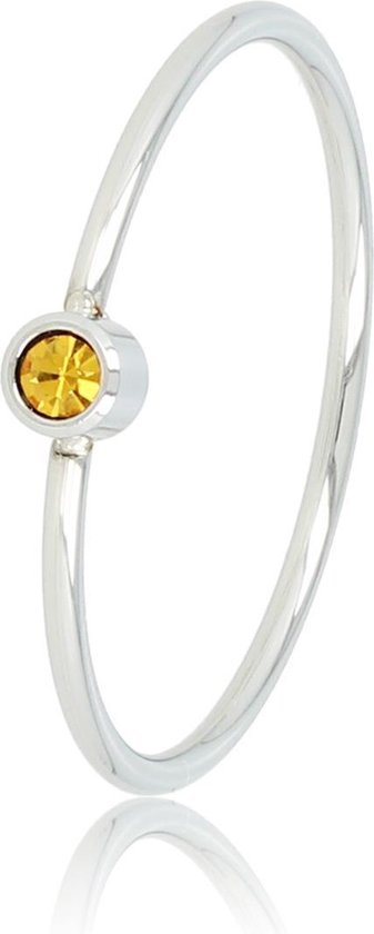 *My Bendel - Fijne ring zilver met geel glassteen - Aanschuifring met gele glassteen, gemaakt van mooi blijvend edelstaal - Met luxe cadeauverpakking