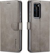 Voor Huawei P40 Pro LC.IMEEKE kalfsleer Horizontale flip lederen tas, met houder & kaartsleuven & portemonnee & fotolijst (grijs)