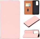 Voor Huawei P40 effen kleur mat magnetische horizontale flip lederen tas met kaartsleuven en houder (roze)