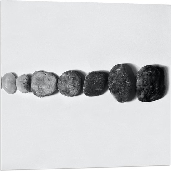 Acrylglas - Stenen op Witte Achtergrond van Klein naar Groot - 80x80cm Foto op Acrylglas (Wanddecoratie op Acrylglas)