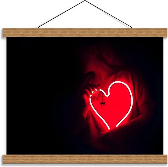 Schoolplaat – Lichtgevend Rood Hart - 40x30cm Foto op Textielposter (Wanddecoratie op Schoolplaat)