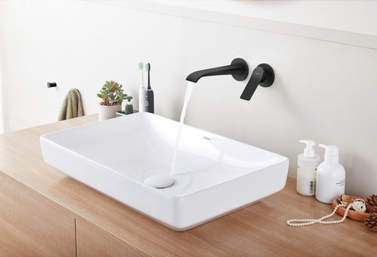 Foto: Hansgrohe vivenis inbouw wastafelmengkraan wand voorsprong 192 mm zwart mat