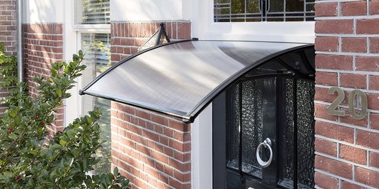Peviasot Huisdeuroverkapping 100x300 cm, 6 mm overkapping huisdeur van aluminium en polycarbonaat, transparant lessenaarsafdak, lessenaaroverkapping, zonne- en regenbescherming, grijs