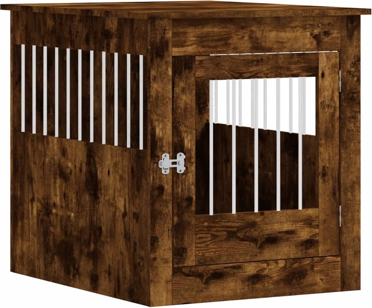 Bol.com vidaXL - Hondenbench - 64,5x80x71 - cm - bewerkt - hout - gerookt - eikenkleurig aanbieding