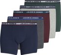 Set van vijf Jack & Jones boxershorts in navy, bordeaux, groen, grijs en lichtgrijs met logo-elastiek.