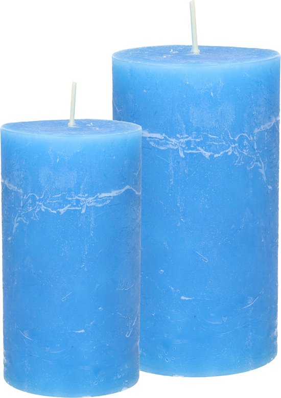 Stompkaarsen/cilinderkaarsen set - 2x - blauw - rustiek model