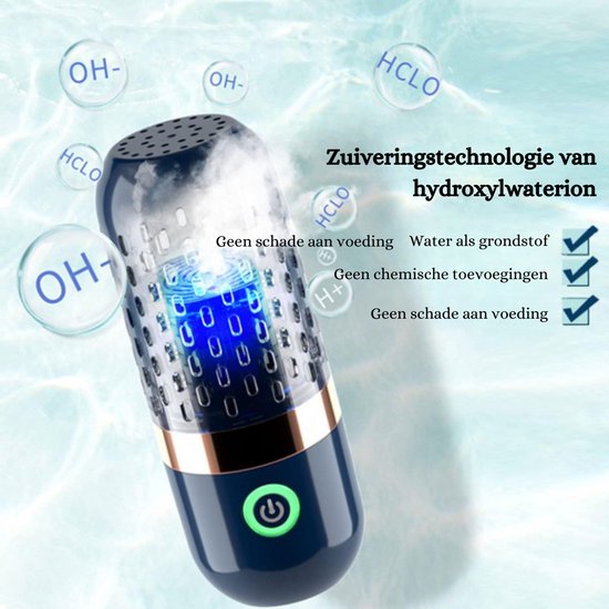 Draagbare Groente Purifier-Desinfecterende Capsule Vorm Voedsel Purifier -keukenmachineaccessoires-Huishoudelijke Sterilisatie Groente Wasmachine- Draadloze Fruit- en Groentewasmachine voor Huishoudelijke Voedselzuivering - Donkerblauw van Wemkrol. — afbeelding 4