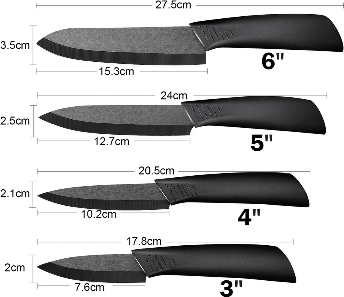 WACOOL Ensemble De 3 Couteaux En Céramique (comprend Un Couteau De Chef De 15,2 Cm, Un Couteau Utilitaire De 12,7 Cm Et Un Couteau à éplucher à Fruits De 10,2 Cm), Avec
