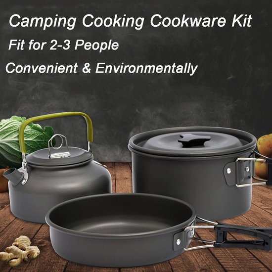 Camping Kochgeschirr Set, Portable Camping Töpfe mit 0.8L Teekessel Outdoor Kochset Kochtopf Pan Set für 2-3 Persone BBQ Wandern Kochen van Camp — afbeelding 5