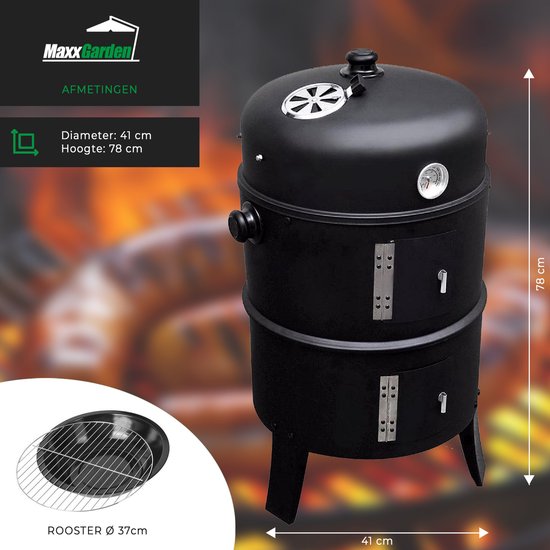 MaxxGarden Barbecue - Smoker - barbecue grill - 40x72cm - zwart - MaxxGarden