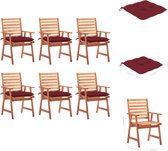 vidaXL Acacia Eetstoelenset - 56 x 62 x 92 cm - 100% Polyester - 6 stoelen - wijnrood - Tuinstoel