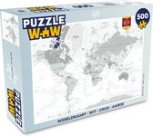Puzzel Wereldkaart - Wit - Grijs - Aarde - Legpuzzel - Puzzel 500 stukjes