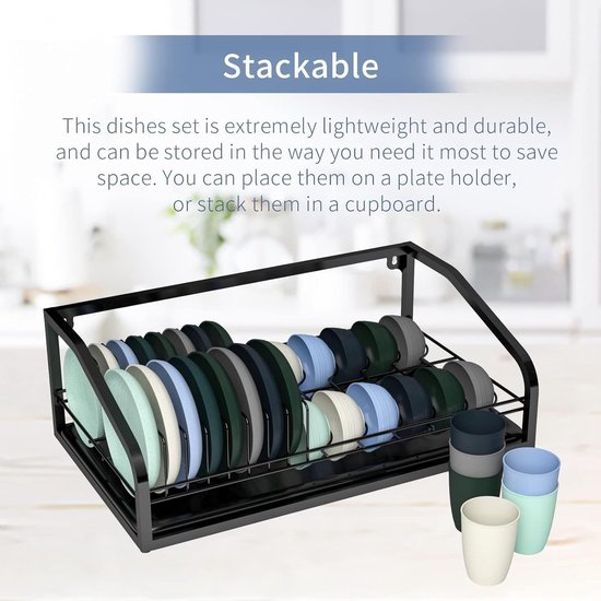 Richmount Set Met Sterborden En Kommen, 12 Delige Dinerset Voor 4 Aardewerk Serviessets Dinerborden Saladeborden Ontbijtkommen Vaatwasser Magnetronbestendig Smokyblue 3110313183