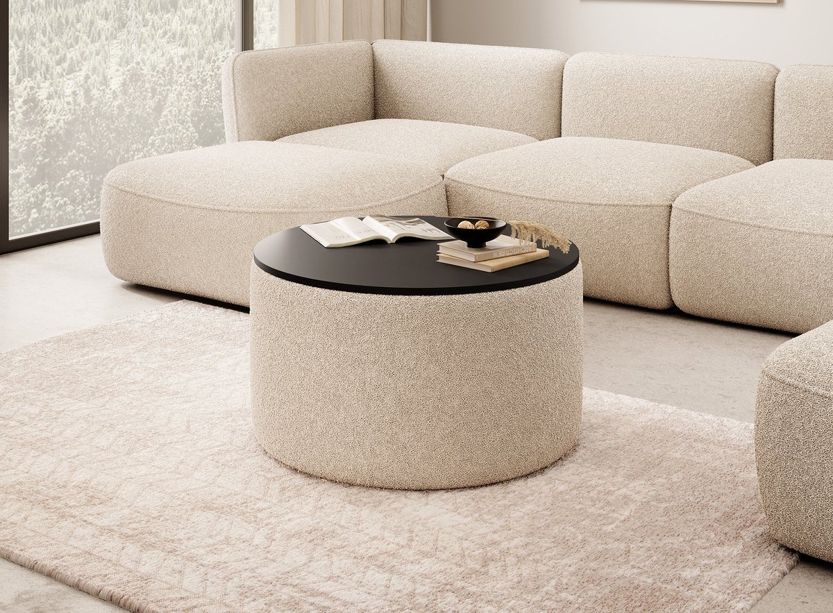 Meubella - Salontafel Marcio - Beige teddystof - Boucle - 75 cm