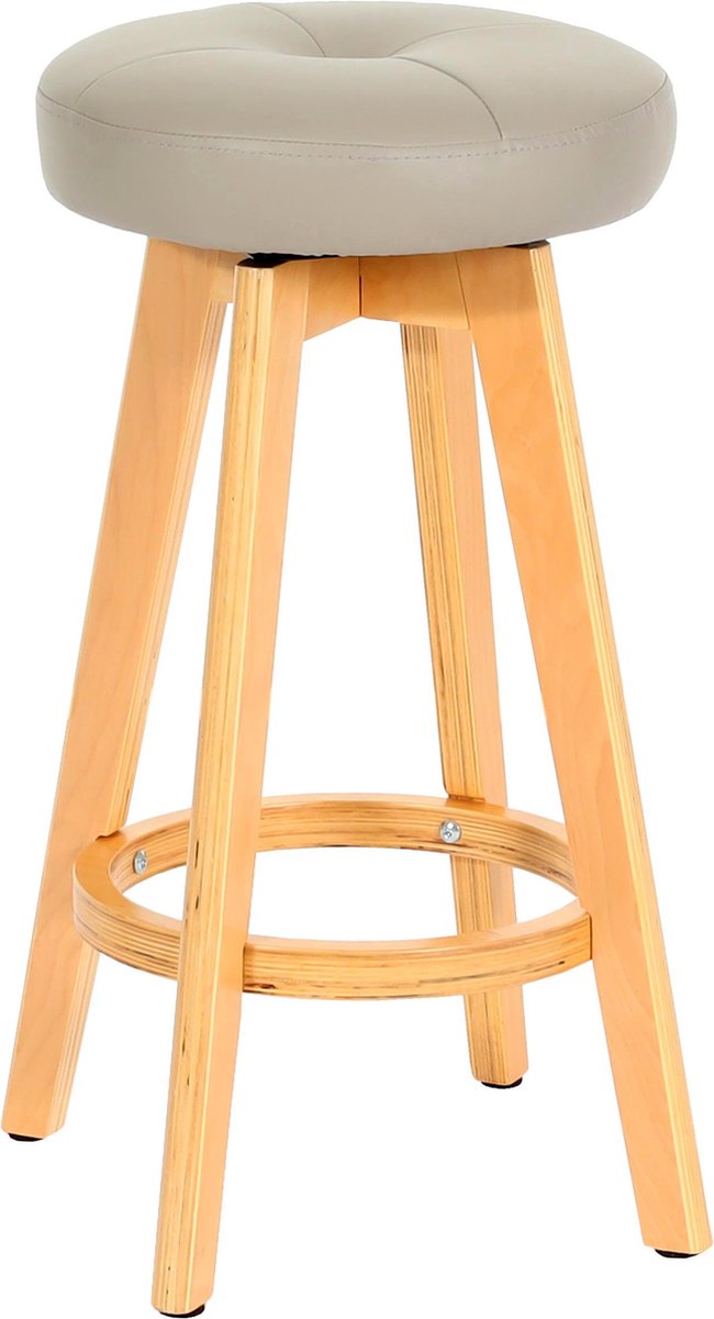 MCW Barkruk Navan, barkruk counter stool, hout imitatieleer draaibaar ~ taupe, lichtgekleurde poten