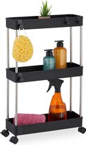 Relaxdays keukentrolley smal - 62 cm hoog - met rem - badkamerrek - kunststof - zwart