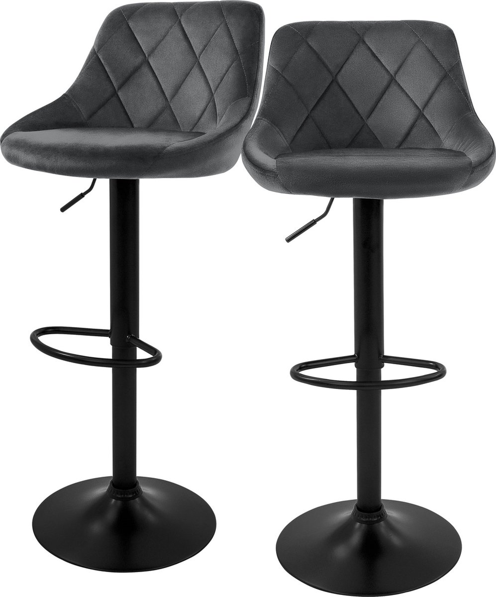 ml-design barkruk set van 2, fluwelen bekleding, grijs, gestoffeerde barkruk met rugleuning en voetensteun, barkruk in hoogte verstelbaar 62-82 cm, 360° draaibaar, bistrostoel draaistoel barstoelen