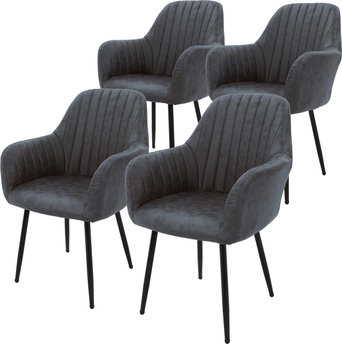 ML-Design eetkamerstoelen set van 4, grijs, polyester zitting met zwarte metalen poten, keukenstoelen met rugleuning, woonkamerstoelen, gestoffeerde stoelen voor eetkamer keuken kantoor, armstoelen ML-Design eetkamerstoelen set van 4, grijs, polyester zitting met zwarte metalen poten, keukenstoelen met rugleuning, woonkamerstoelen, gestoffeerde stoelen voor eetkamer keuken kantoor, armstoelen