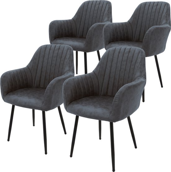 ML-Design Set van 4 Eetkamerstoel bruin kunstleer met metalen poten