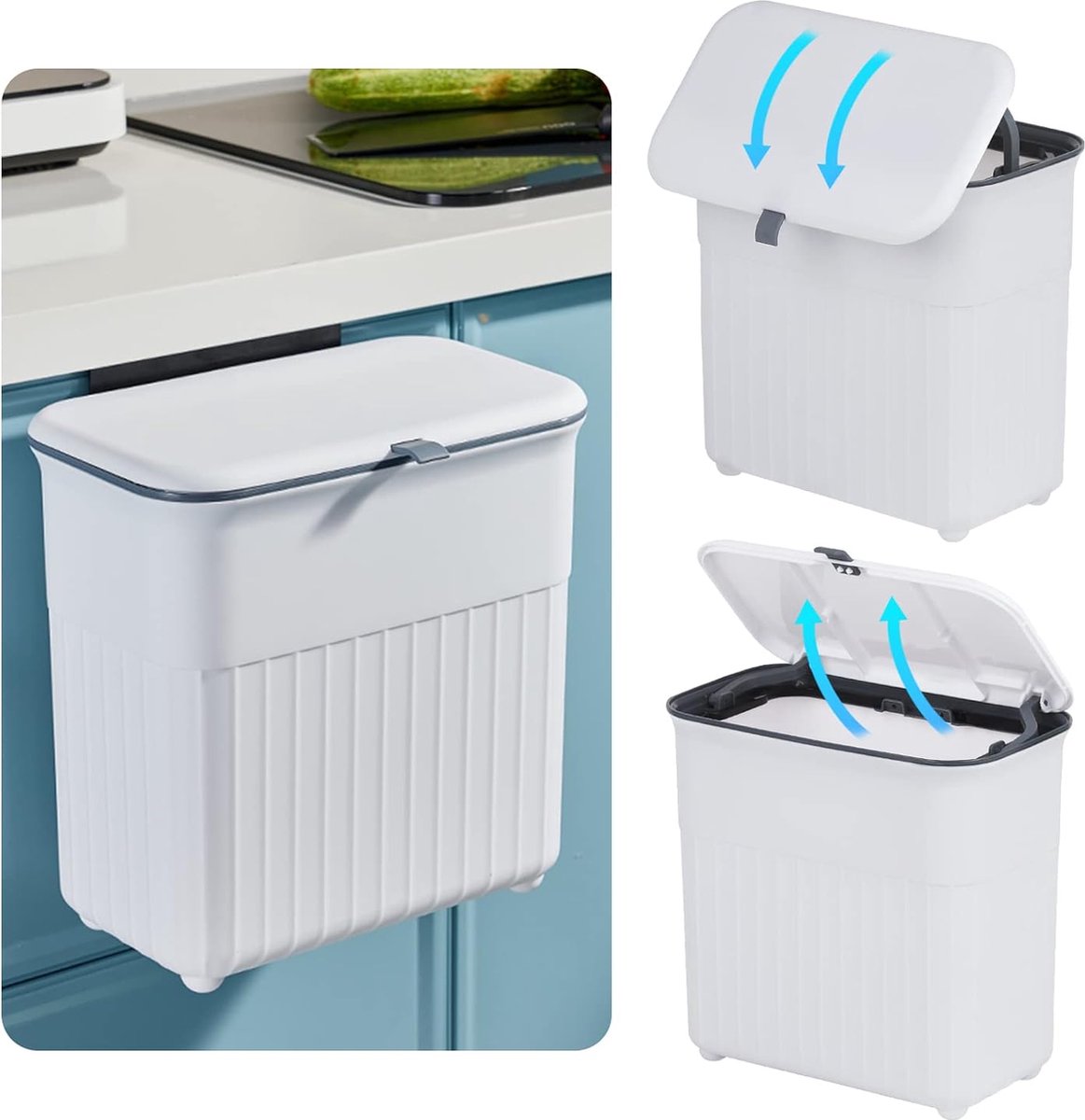 Goedkoopste Hangende vuilnisemmer voor de keuken met deksel, 9 liter, biologische afvalemmer, kleine afvalverzamelaar, wandmontage, plastic, compostemmer, geurdichte afvalcontainer om op te hangen