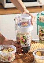 Repus - Yoghurt beker met muesli houder to go - Salade Shaker - Fruit Container - met Spork en Dressingcup - 310ml+610ml - Wit