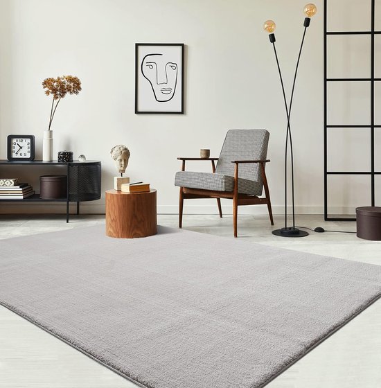 Vloerkleed voor woonkamer of slaapkamer in zilver 200x280 cm - Modern en zacht kortpolig tapijt - Rechthoekig - Antislip onderkant - Wasbaar tot 30 Graden - Rug for bedroom or living room - RELAX kleed by The Carpet