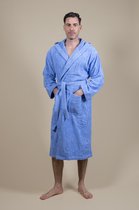 Peignoir à capuche Luxe ( Blauw Jeans ) - L/XL - Unisexe - COZYLION - Peignoir bleu confortable, peignoir avec poches spacieuses - Blauw clair, Indigo, Denim - Pour la maison, le Sauna, le spa, le Wellness -être ou le hammam