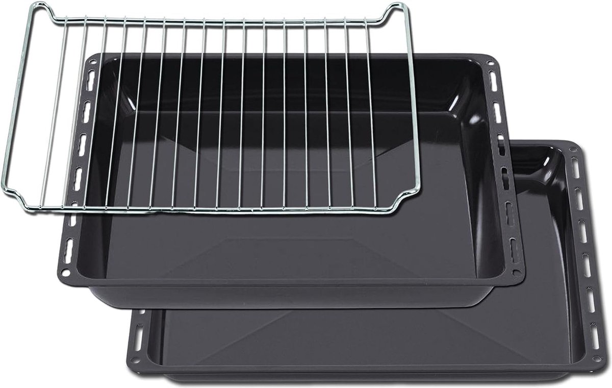 ICQN Oven Bakplaat Set - 3 Stuks - 2x Bakplaat en Rooster voor oven - 445x375x25 en 445x375x50 mm - Geëmailleerd