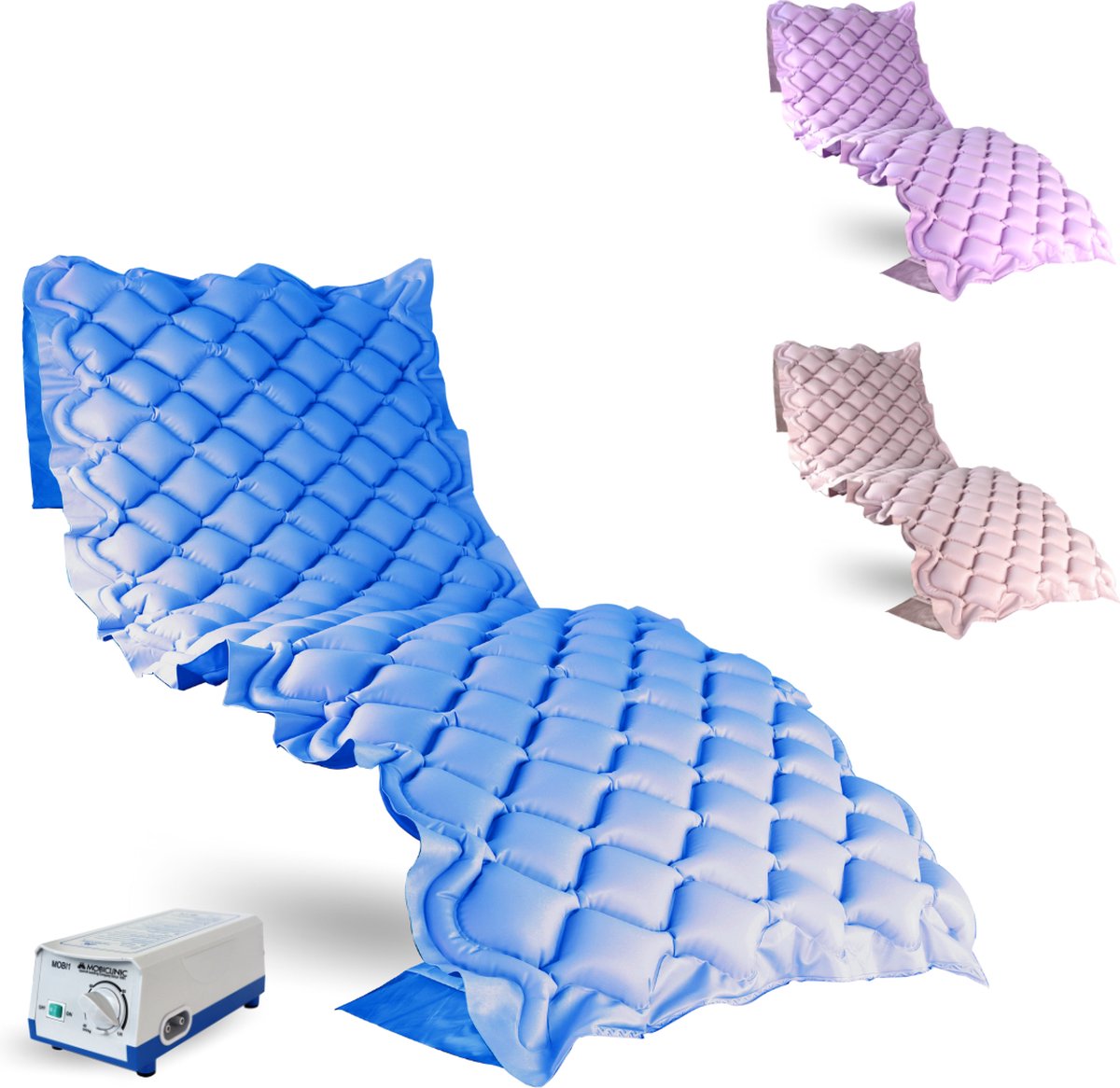Mobiclinic Mobi 1 - Anti Decubitus Matras - Brandwerend Medisch PVC - Met pomp - 200 x 90 cm - 130 cellen - Blauw