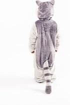 KIMU Onesie Grijze Wasbeer Pak - Maat 152-158 - Wasbeerpak Kostuum Grijs - Kinder Dierenpak Jumpsuit Pyjama Jongen Meisje Overall Fleece Festival