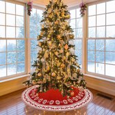 Grote kerstboomrok, 90 cm, rustieke kerstboommat met sneeuwvlokken, rendier, rood, gebreide kerstboomrokken, voor thuis, feest, vakantie, indoor, outdoor decoratie