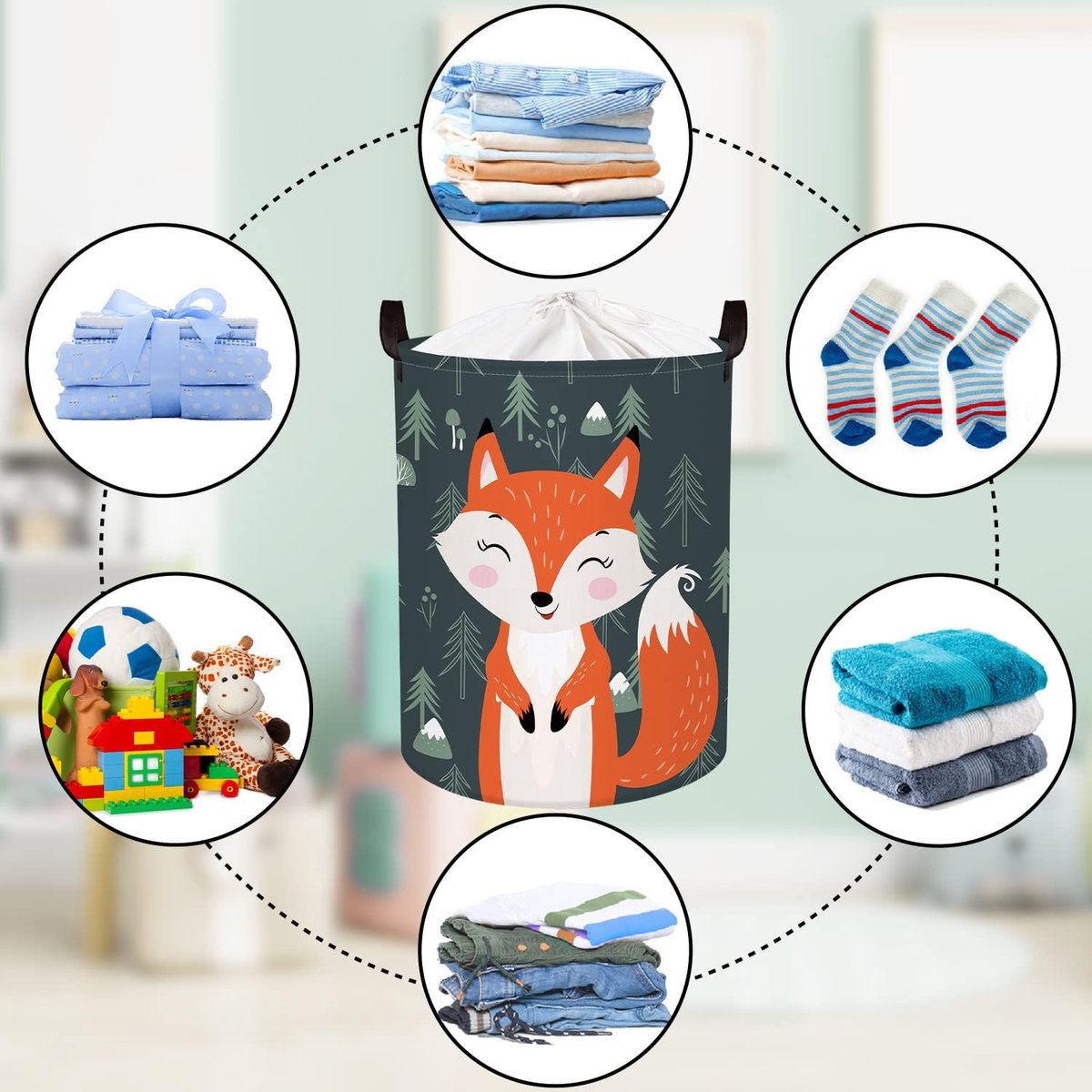 Clastyle Bosdieren Wasmanden Blad Boeken Opbergmand voor Badkamer Opbergdoos voor Speelgoed en Kleding, Leeuw, 36x45 cm