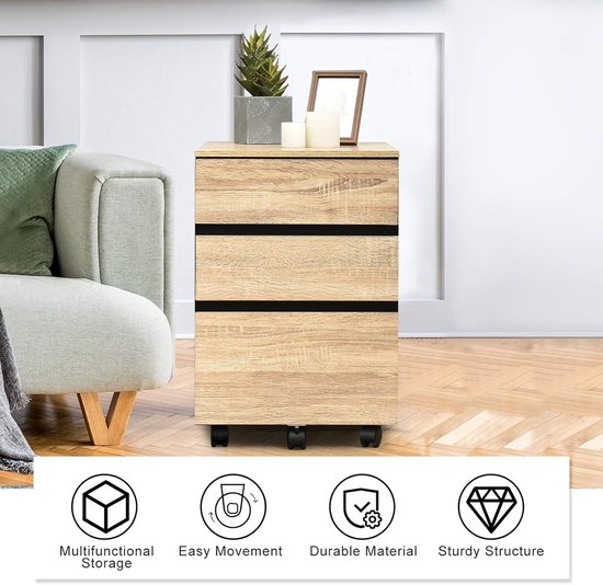 HollyHOME 3-Laden Mobiele Archiefkast, Rollende Archief Organizer Onder Bureau, Metalen Opslag met Wieltjes voor Thuis en Kantoor, Lichtroze