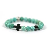 IbizaMen KIDS - jongens - armband - kruis - edelsteen - turkoois - 6mm - 14cm