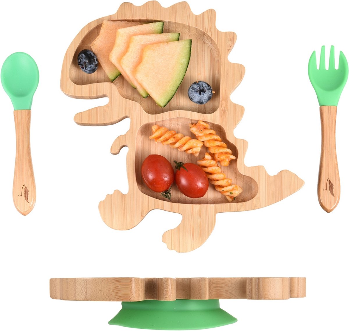 Pencilluxe® Bamboe Baby Bord (Dino) - Baby Cadeau - Kinderservies set - Zuignap - Kinderbord - Baby servies - Baby bestek - Melamine & BPA-vrij - Vakjesbord - Kraammand - Kraamcadeau - Babyshower cadeau - Baby - Geboorte Cadeau - Kraamvisite