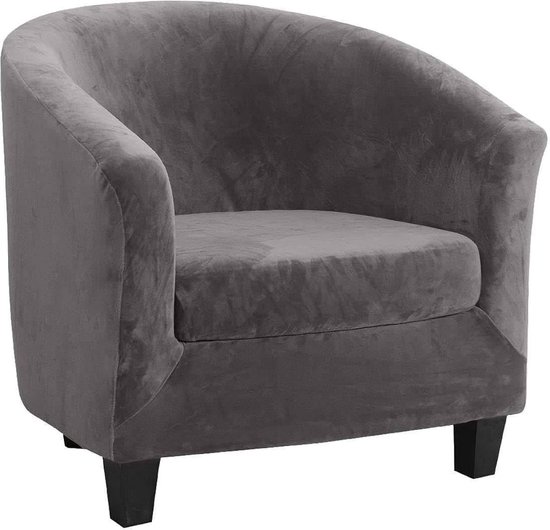 2-delige badstoelhoes (met kussensloop) clubfauteuil-hoezen van zeer elastisch fluweel voor fauteuils, kuipstoelen, woonkamer en kantoorreceptie - donkergrijs