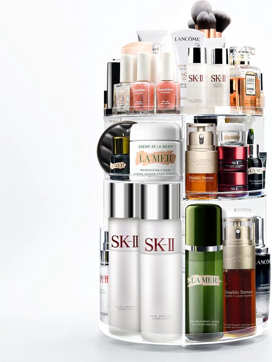 Make Up Cosmetic Organiser, 360° Rotation Cosmetic Storage Box, Skincare Organiser for Lipstick, Makeup Brush, Eyeliner, Nail Gel, Perfume, Suitable as a Gift, Transparent