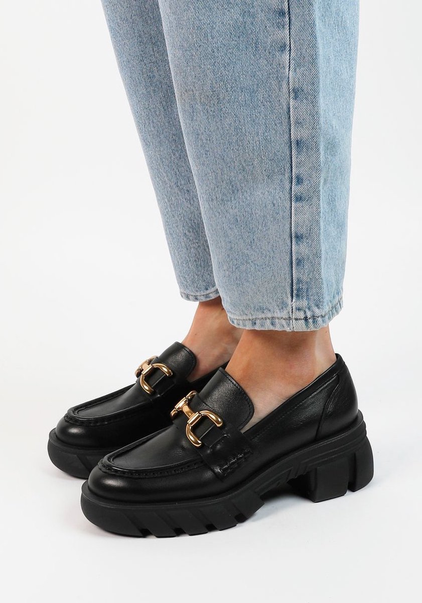 Zwarte ronde hoofd enkele schoenen Lace-up Loafers dik met kleine