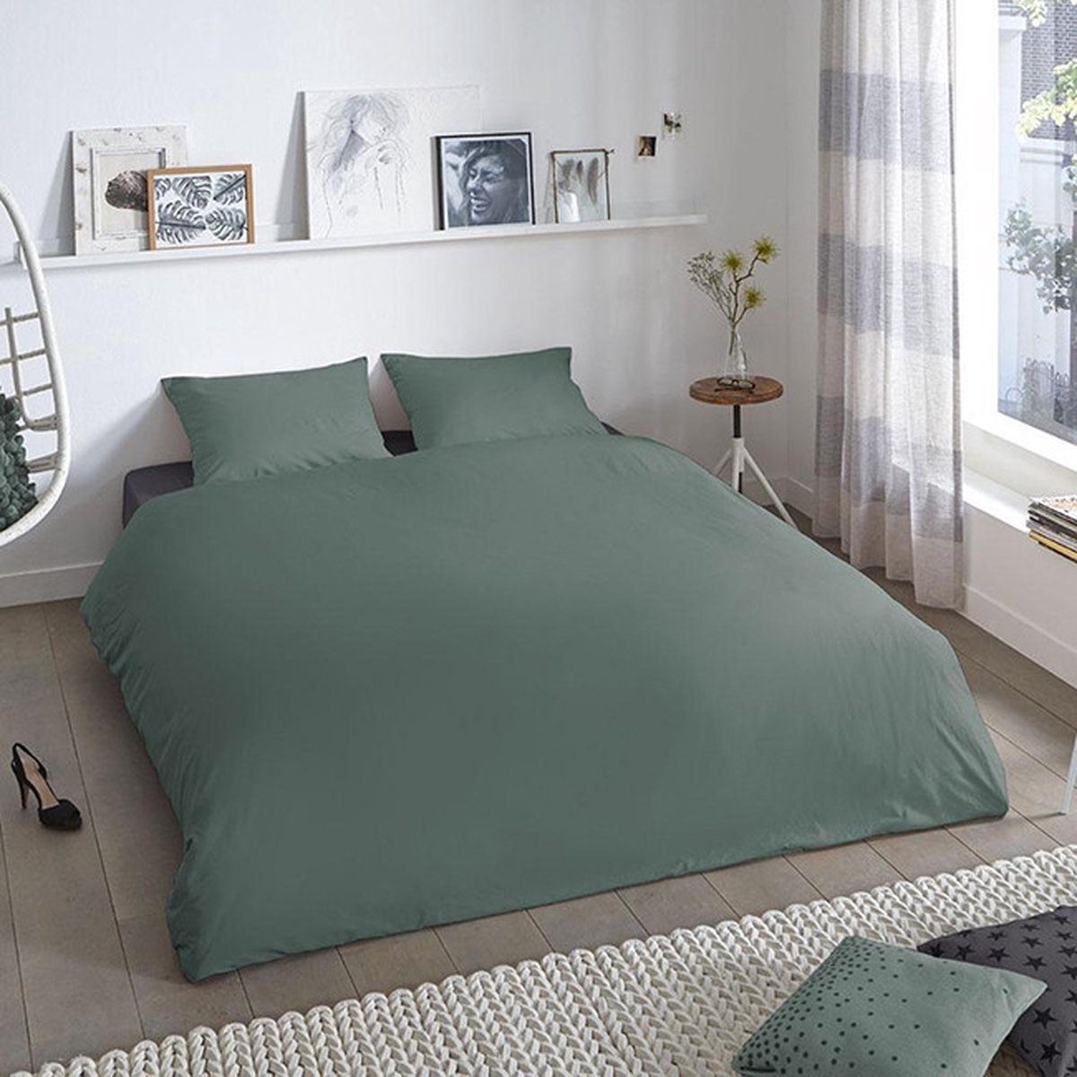 Zavelo Effen Dekbedovertrek Olijf Groen - Lits-jumeaux (240 x 200/220 cm) - 100% katoen - Super Zacht - Kleurvast