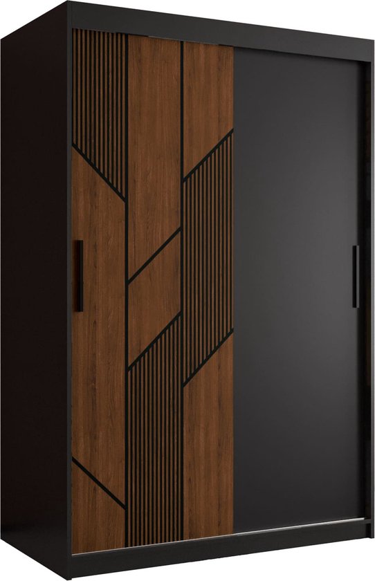 Zweefdeurkast Kledingkast met 2 schuifdeuren Garderobekast slaapkamerkast Kledingstang met planken (LxHxP): 120x200x60 cm - Seiran (Zwart, 120) met lades
