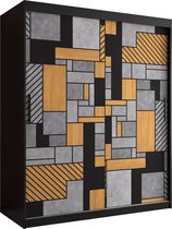 Zweefdeurkast Kledingkast met 2 schuifdeuren Garderobekast slaapkamerkast Kledingstang met planken (LxHxP): 150x200x60 cm - Varus I (Zwart, 150)