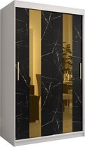 Zweefdeurkast met spiegel Kledingkast met 2 schuifdeuren Garderobekast slaapkamerkast Kledingstang met planken (LxHxP): 120x200x62 cm - Denlo P (Wit + Zwart, 120)