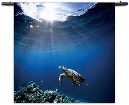 Tenture murale en velours tortue de mer dans Water bleu clair 03 rectangle carré L (120 X 120 CM) - Tapisseries - avec tiges
