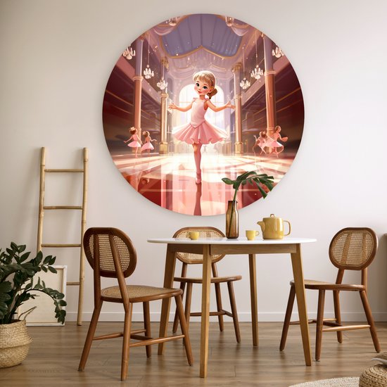 Muurcirkel kinderkamer - Wandcirkel ballerina - Meisjes - Kinderen - Schilderij rond - Meisjeskamer - Muurdecoratie rond - Ronde wanddecoratie - 150x150 cm - Ronde schilderijen - Wandcirkel - Muurcirkel binnen